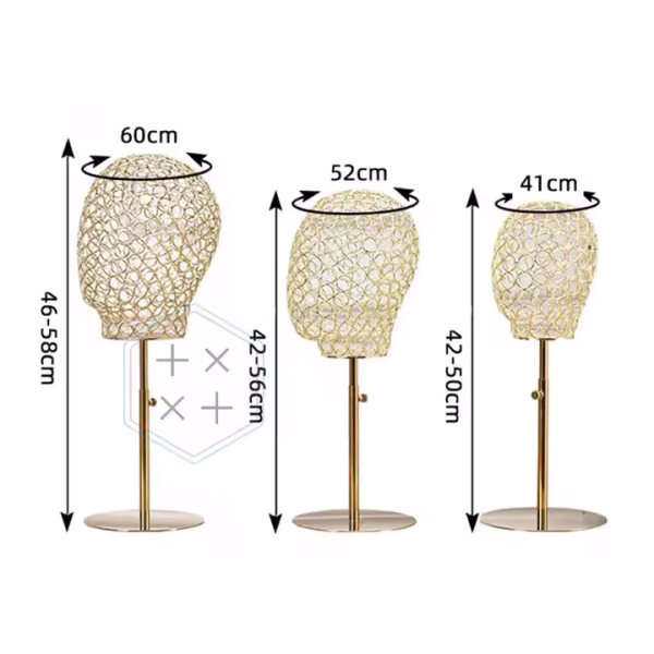 Gold Hollow Out Adjustable Mannequin Head for Wigs Hat Display - Image 5