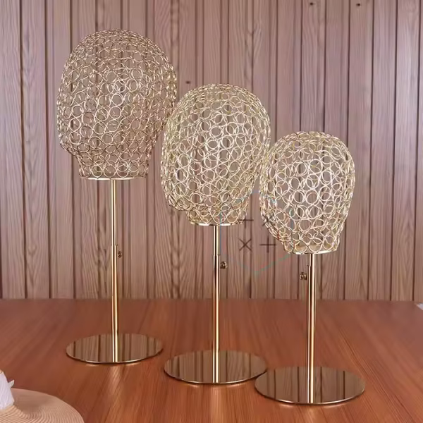 Gold Hollow Out Adjustable Mannequin Head for Wigs Hat Display - Image 2