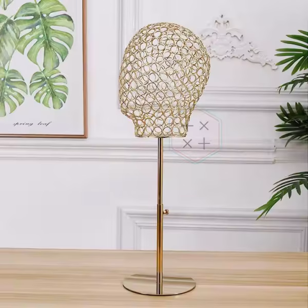 Gold Hollow Out Adjustable Mannequin Head for Wigs Hat Display - Image 3