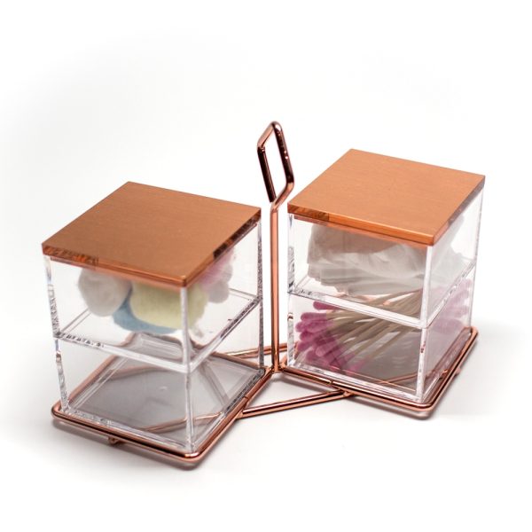 Rose Gold Square Acrylic Cotton Holders Case