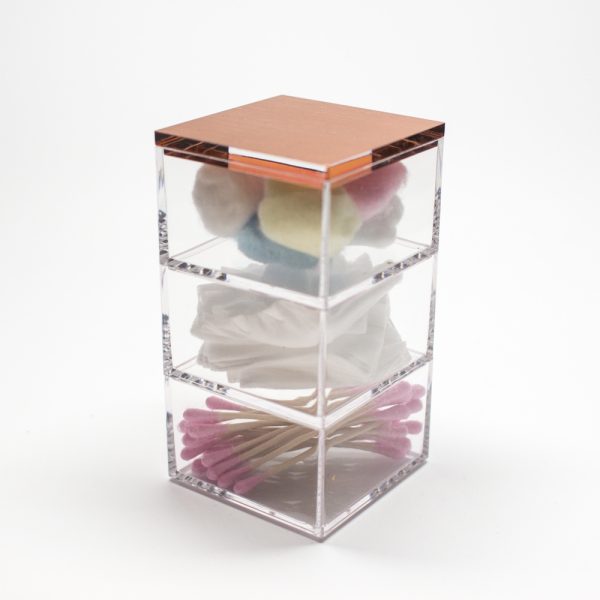 Rose Gold Acrylic Triple Organizer Box with Lid - Image 3