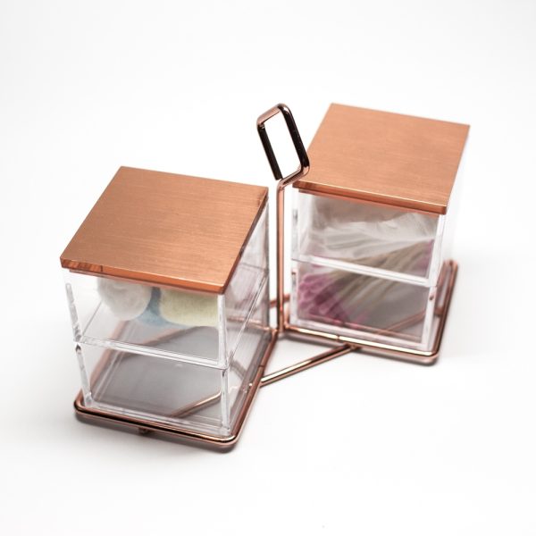 Rose Gold Square Acrylic Cotton Holders Case - Image 3