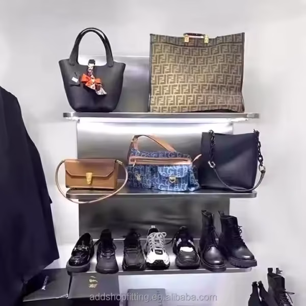Multifunctional Stainless Steel Wall Rack Shoes Clothes Bag Accessories Display Shelf - Image 4