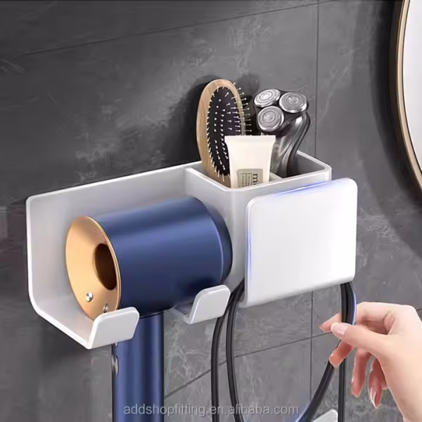 Bathroom Wall Display Hairdryer Shelf Stand Rack Hair Dryer Holder - Image 4