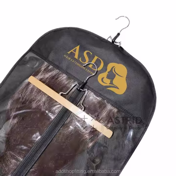 Astrid 30 cm Wooden Custom logo Clip 45 cm Wig Bags Hair Extensions Hanger for Wig - Image 5