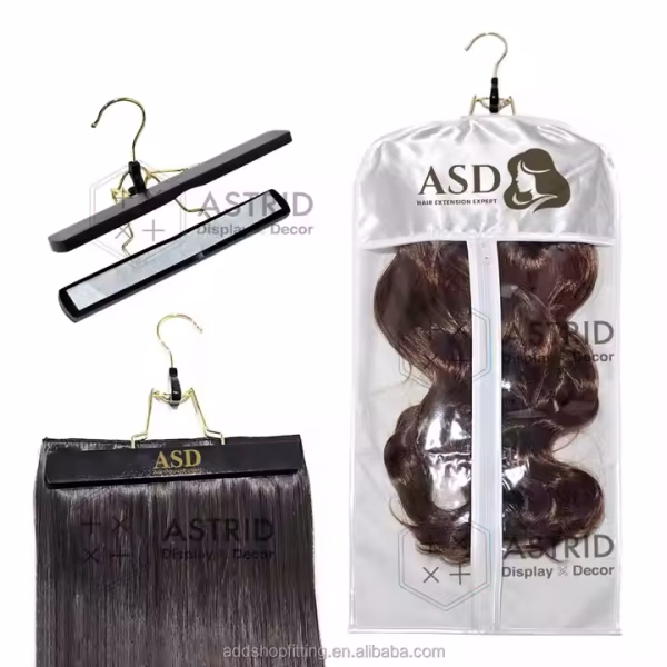 Astrid 29 X 60 cm Custom logo Hanger Display Satin Silk Fabric Extension Hair Wig Satin Bags