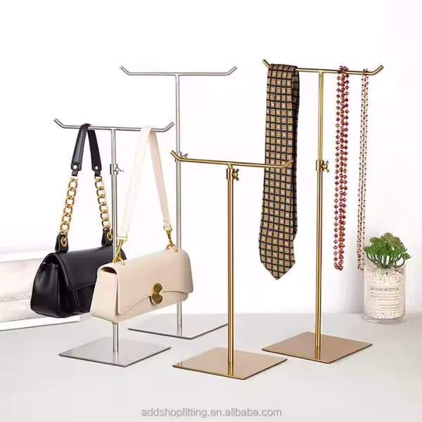 Durable Stainless Steel Custom Logo T Luxury Gold Women Purse Bag Display Stand