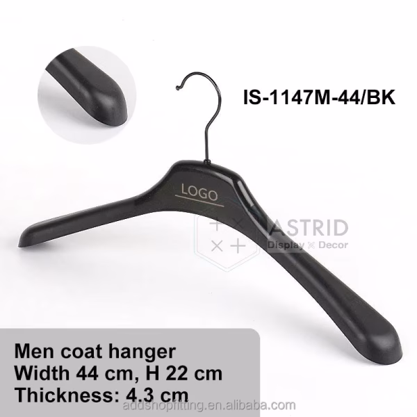 Astrid 44 CM Custom Logo PP Black Plastic Clothes Hanger for shop Display - Image 3