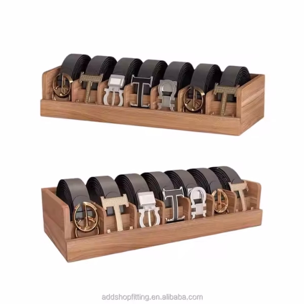 Durable 7 Grids Wooden Wood case Organizer Display Belt Stand for Shop Storage - Image 4