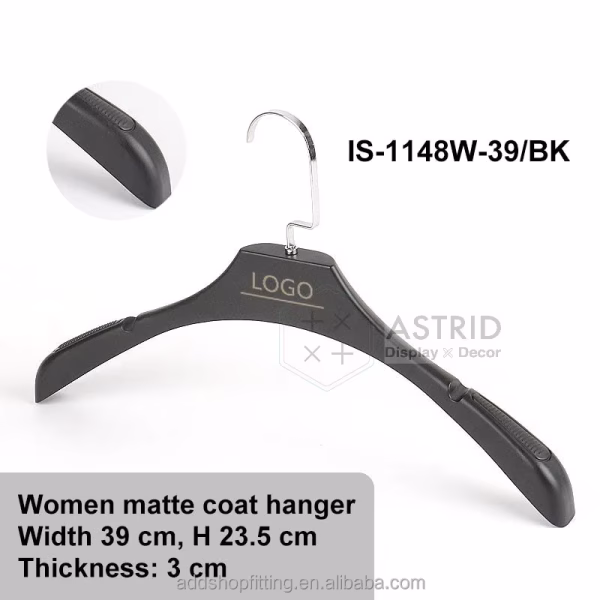 Astrid 44 CM Custom Logo PP Black Plastic Clothes Hanger for shop Display - Image 4