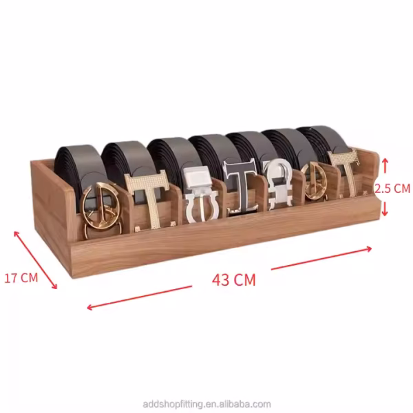 Durable 7 Grids Wooden Wood case Organizer Display Belt Stand for Shop Storage - Image 2