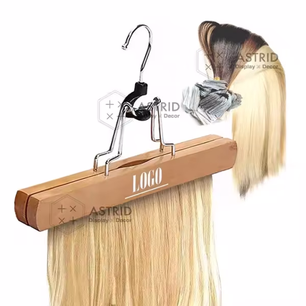 Astrid 23 CM High Quality Wooden Custom logo Display Wig Hair Extension Hanger for Shop - Image 4