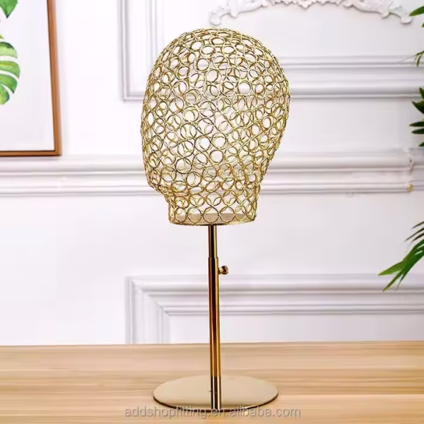 Gold Hollow Adjustable Mannequin Head Display Cap Hat Stand for Shop - Image 2