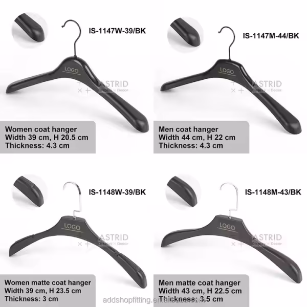 Astrid 44 CM Custom Logo PP Black Plastic Clothes Hanger for Store Display - Image 3