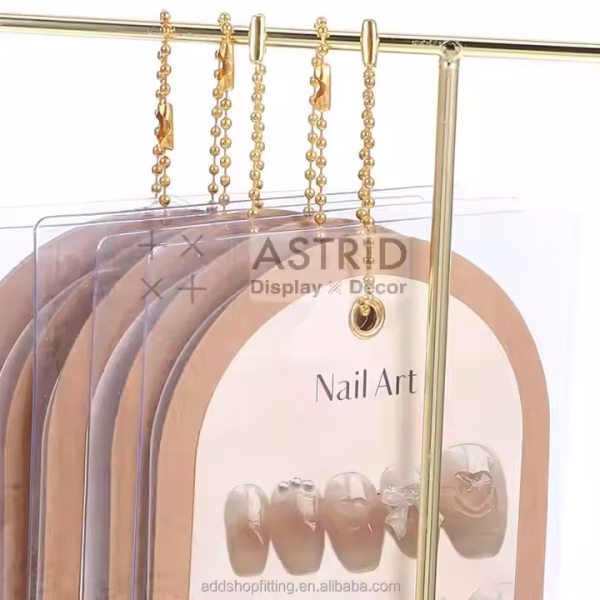Golden T Steel Acrylic Base Holder Stand Polish Sample Card Nail Display for Store Retail Home - Image 4