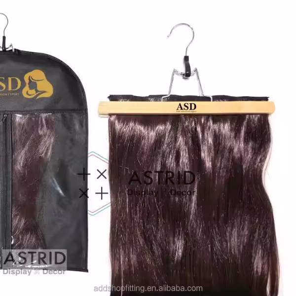 Astrid 30 cm Wooden Custom logo Clip 45 cm Wig Bags Hair Extensions Hanger for Wig