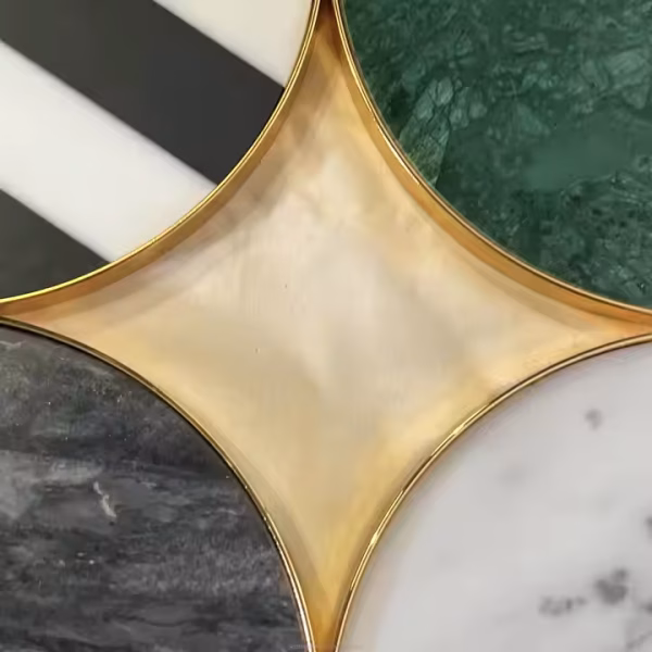 Luxury Gold Round Marble Serving Tray for Home Decor - Image 2