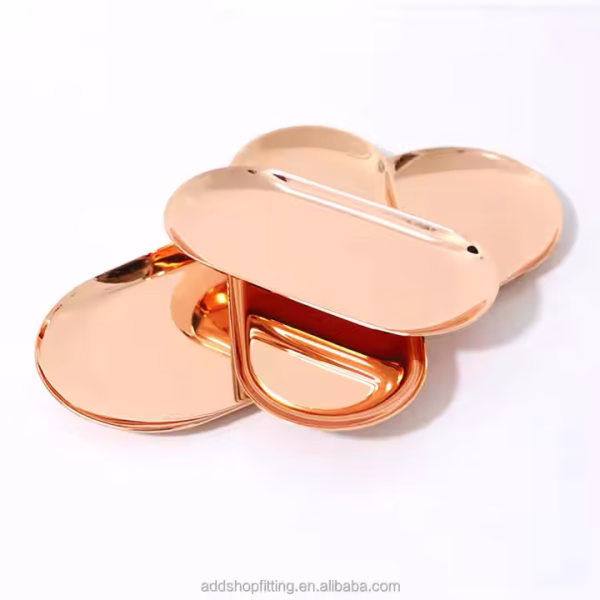30 cm 23 cm Cusotom logo Stainless Steel Rose Gold Ring Candle Trinket Jewelry Tray