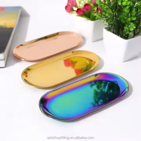 30 cm 23 cm Cusotom logo Stainless Steel Rose Gold Ring Candle Trinket Jewelry Tray - Image 6