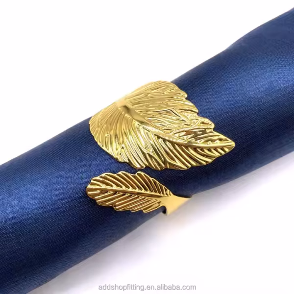 Gold Metal Leaf Wedding Hotel Restaurant Scarf Napkin Rings Holder - Image 4