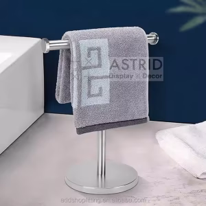 Silver T Brushed Stainless Steel Countertop Storage Stand Toilet Paper Holder Towel Rack for Hotel