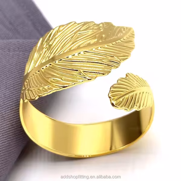 Gold Metal Leaf Wedding Hotel Restaurant Scarf Napkin Rings Holder - Image 6