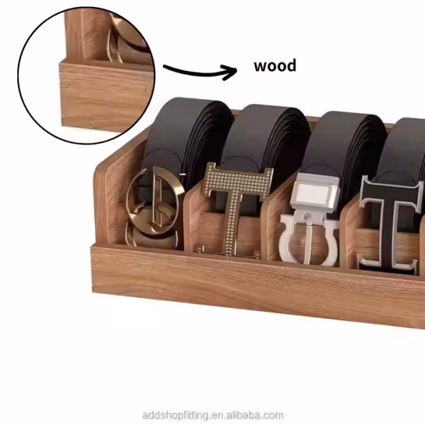 Durable 7 Grids Wooden Wood case Organizer Display Belt Stand for Shop Storage - Image 3