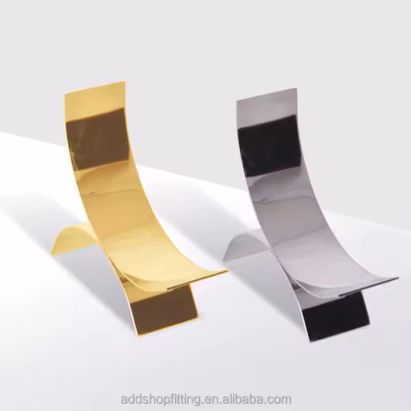 Durable Stainless Steel Polished Surface Gold High Heel Shoes Stand for Retail Store Display Shelf Application - Image 3