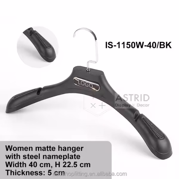 Astrid 40CM Custom Logo PP Black Plastic Clothes Hanger for Store Display - Image 4