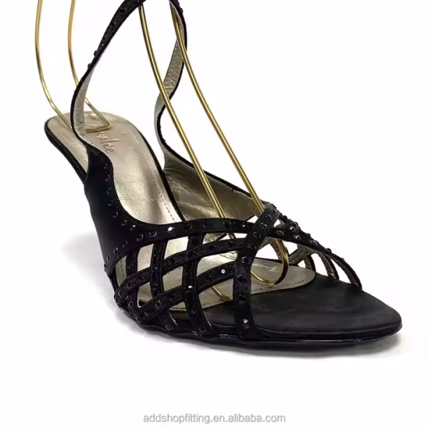 Durable Stainless Steel Gold Wire Women's High Heeled Holder Stretcher Shoe Rack for Retail Store - Image 4