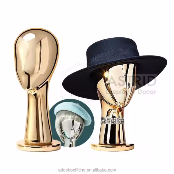 Gold Metal Head Mannequin cap hat Display Holder hair wig display Stand for store - Image 2