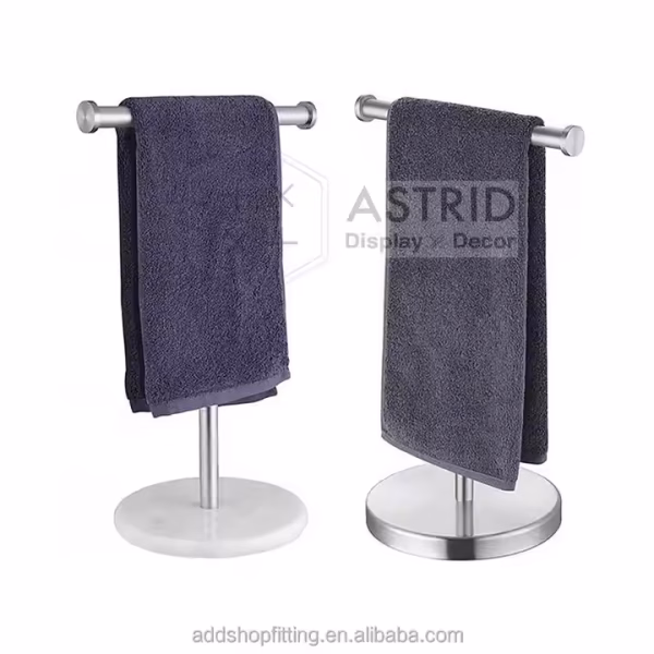Silver T Brushed Stainless Steel Countertop Storage Stand Toilet Paper Holder Towel Rack for Hotel - Image 2