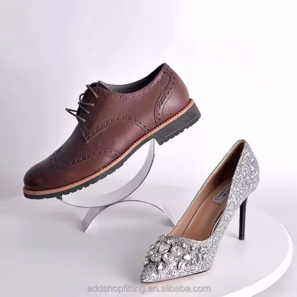 Durable Stainless Steel Polished Surface Gold High Heel Shoes Stand for Retail Store Display Shelf Application - Image 2
