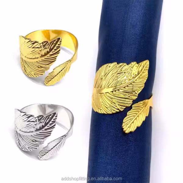Gold Metal Leaf Wedding Hotel Restaurant Scarf Napkin Rings Holder