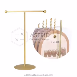 Golden T Steel Holder Stand Polish Sample Card Nail Display for Store Retail Home