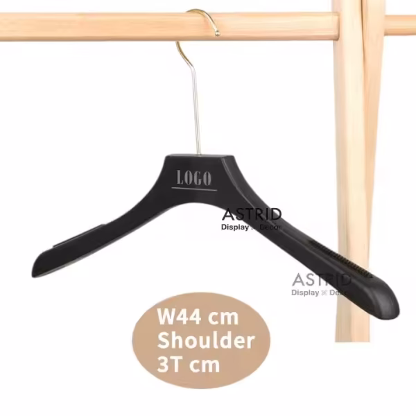 44 CM 38 CM Solid Custom logo Matte Wood Like PP plastic coat clothes hanger - Image 2