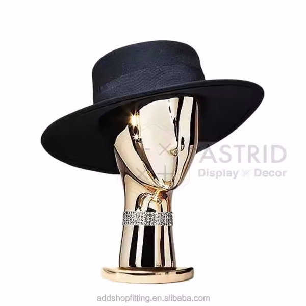 Gold Metal Head Mannequin cap hat Display Holder hair wig display Stand for store
