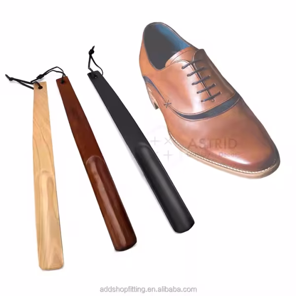 Custom Logo 4-Color Wooden Shoe Horn for Retail Display Simple Style for Store and Shop Showcases Packed in Cartons