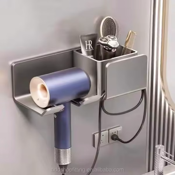 Bathroom Wall Display Hairdryer Shelf Stand Rack Hair Dryer Holder - Image 5