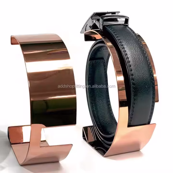 Luxury Stainless Steel Rose Gold Rack Stand Belt Display for Store