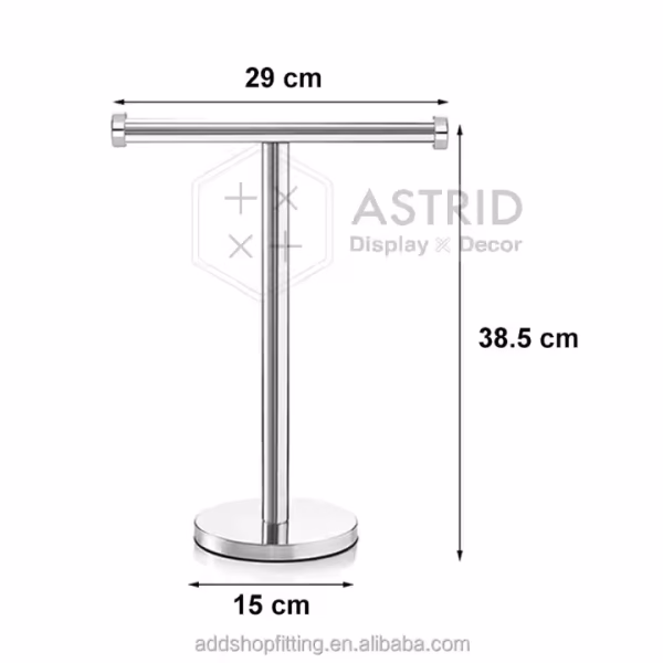 Silver T Brushed Stainless Steel Countertop Storage Stand Toilet Paper Holder Towel Rack for Hotel - Image 3