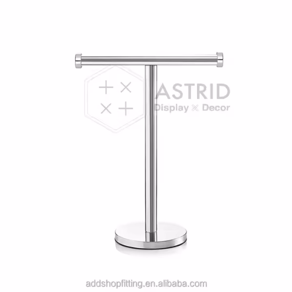 Silver T Brushed Stainless Steel Countertop Storage Stand Toilet Paper Holder Towel Rack for Hotel - Image 4