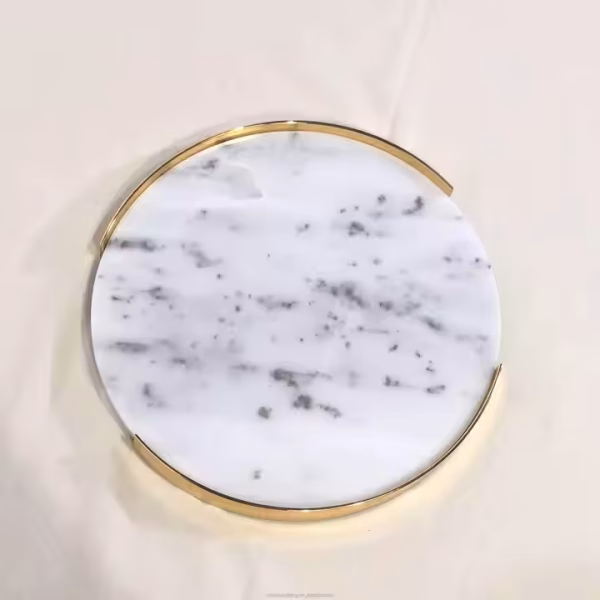Luxury Gold Round Marble Serving Tray for Home Decor - Image 6