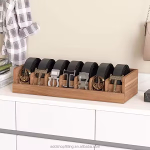 Durable 7 Grids Wooden Wood case Organizer Display Belt Stand for Shop Storage
