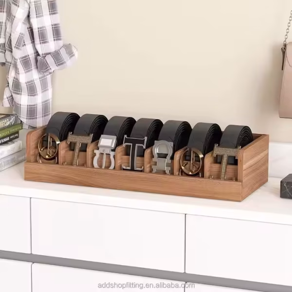Durable 7 Grids Wooden Wood case Organizer Display Belt Stand for Shop Storage