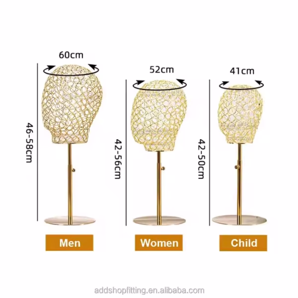 Gold Hollow Adjustable Mannequin Head Display Cap Hat Stand for Shop - Image 5