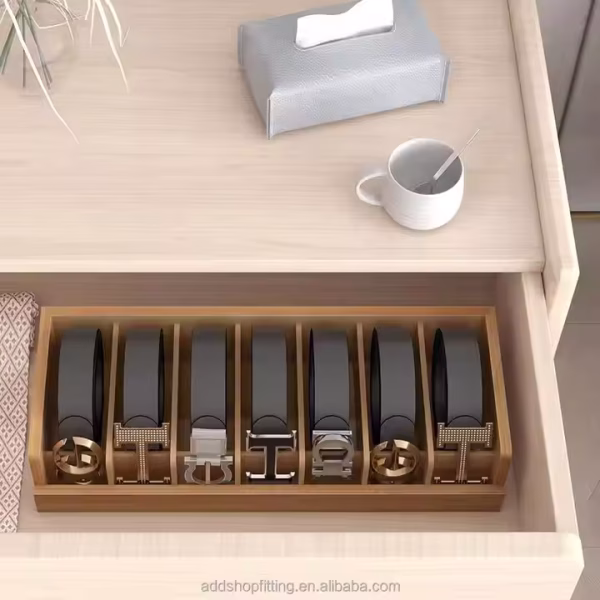 Durable 7 Grids Wooden Wood case Organizer Display Belt Stand for Shop Storage - Image 5
