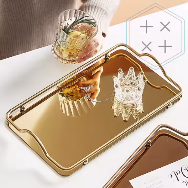 Gold Silver Stainless Steel Luxury Rectangle Decorative Serving Tray with Handles