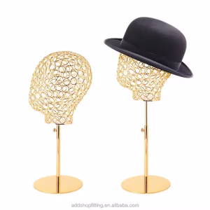 Gold Hollow Adjustable Mannequin Head Display Cap Hat Stand for Shop