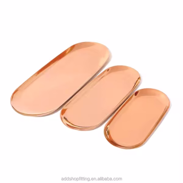 30 cm 23 cm Cusotom logo Stainless Steel Rose Gold Ring Candle Trinket Jewelry Tray - Image 2
